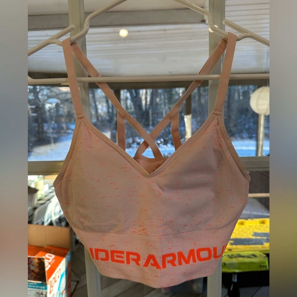Under Armour Light Pink Sports Bra with Orange Accents